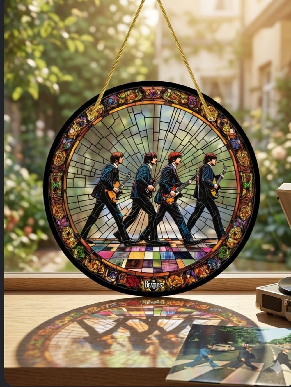 The Beatles Abbey Road Acrylic Sign- Faux Stained Glass Hanging Art 5.9 Inches